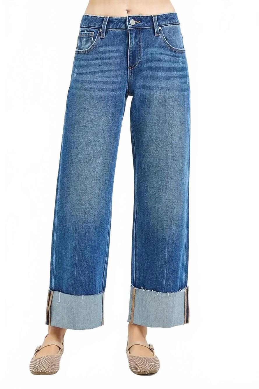 NEW RISEN 4-way stretch mid rise crop jean in medium wash
